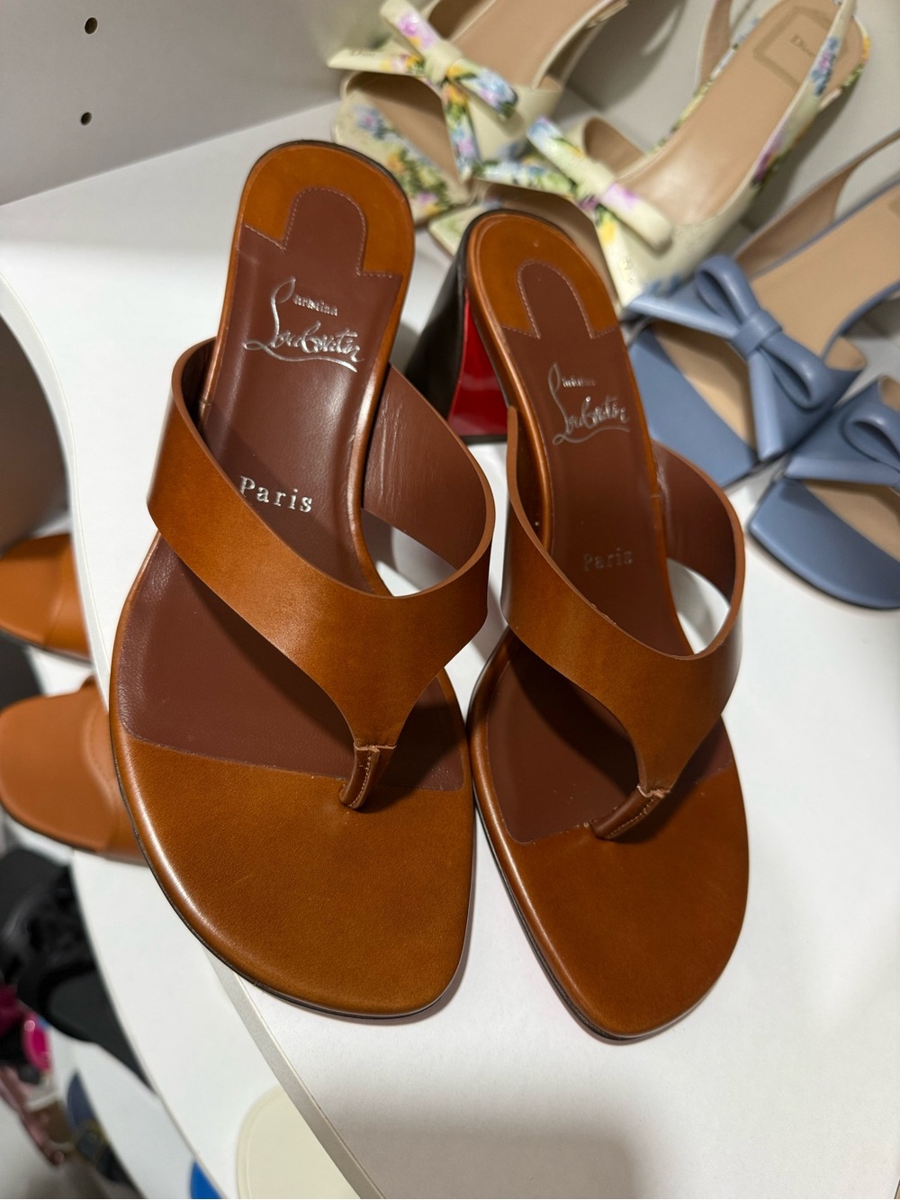 Christian Louboutin Tan Brown Leather Thong Sandals